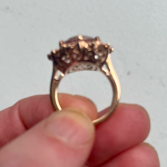 Victoria Wieck CZ Oval Morganite Halo Ring Rose Gold Size 6 - Picture 8 of 10